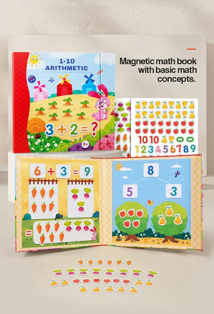 Magnetic Math Learning Book for Kids | 1-10 Arithmetic Activity Book with Reusable Stickers | Early Education Toy for Toddlers | Montessori Counting & Number Learning  