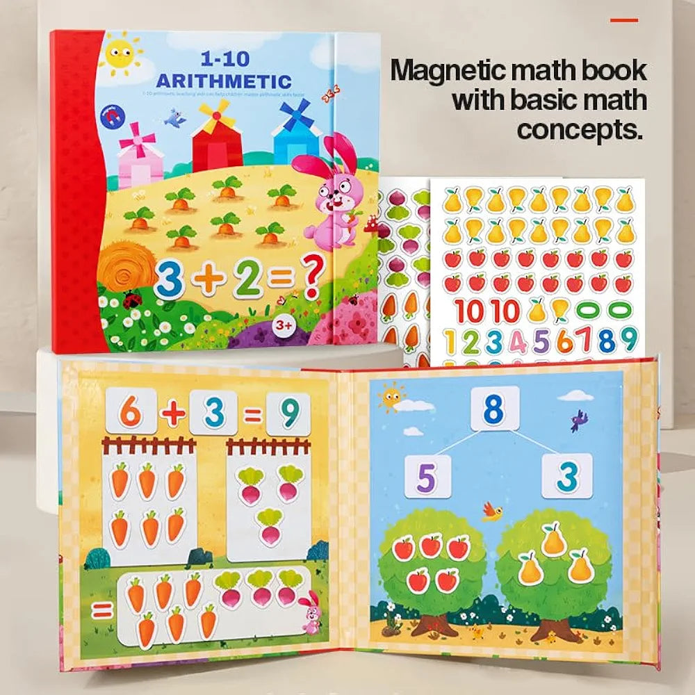 Magnetic Math Learning Book for Kids | 1-10 Arithmetic Activity Book with Reusable Stickers | Early Education Toy for Toddlers | Montessori Counting & Number Learning  