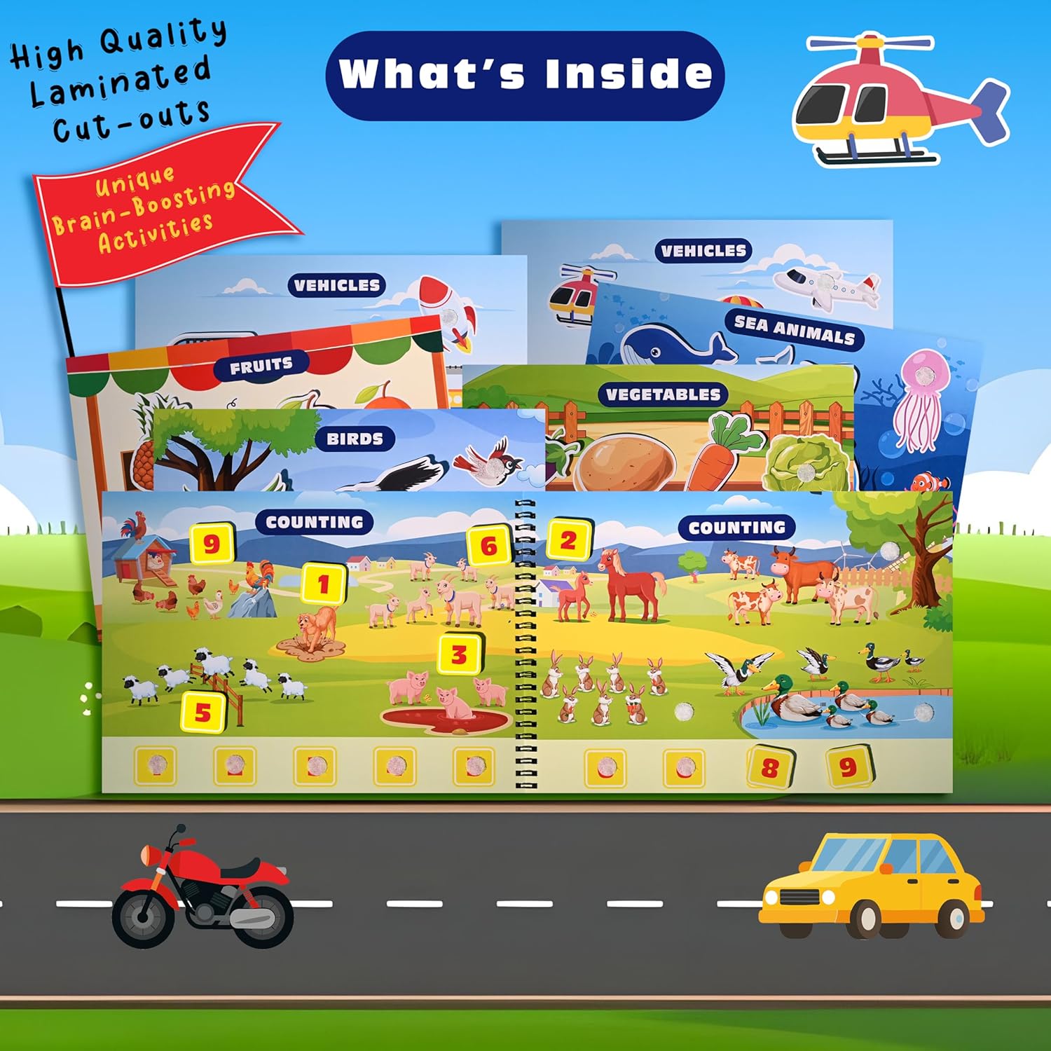 My first busy book - Vehicles, Fruits, Vegetables, Sea-animals, Birds and Counting Activity